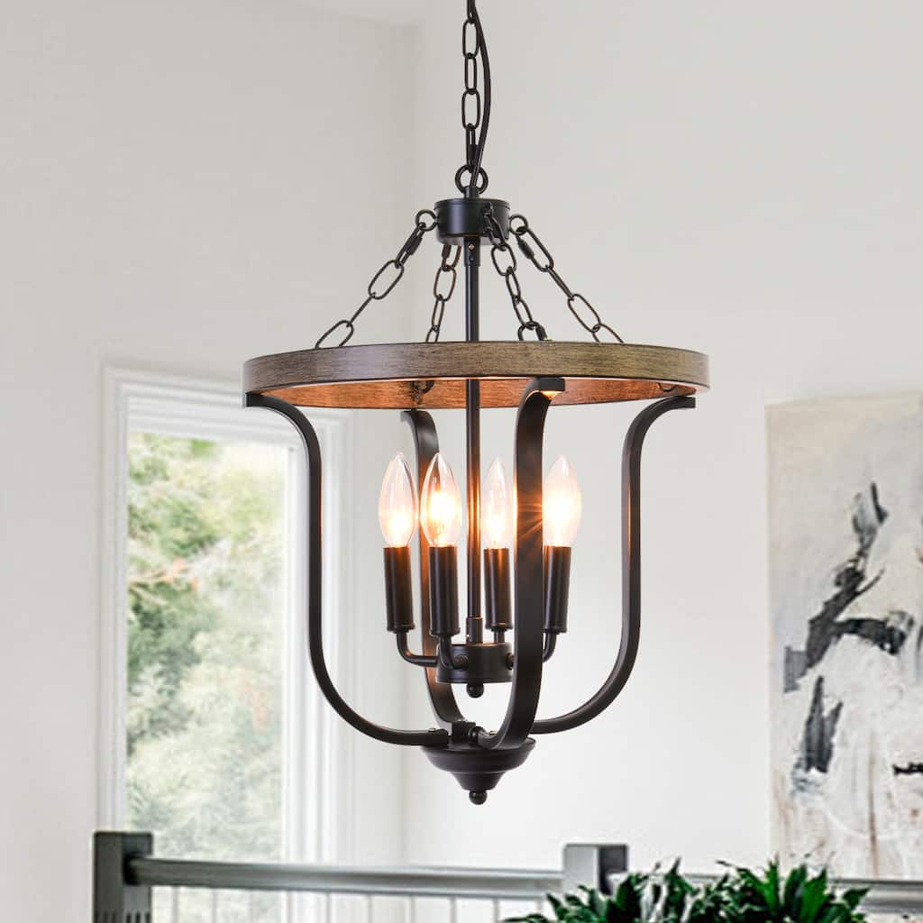 4-Light Dimmable Farmhouse Cage Chandelier for Kitchen Island Dining Room
