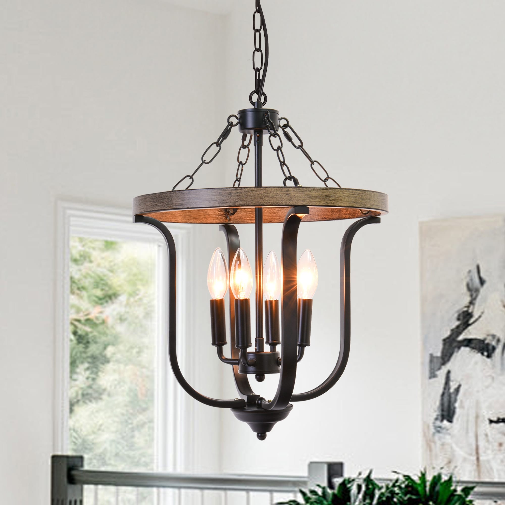 Zjvaive Farmhouse 4-Light Dimmable Cage Pendant Light Candle Chandelier for Kitchen Island
