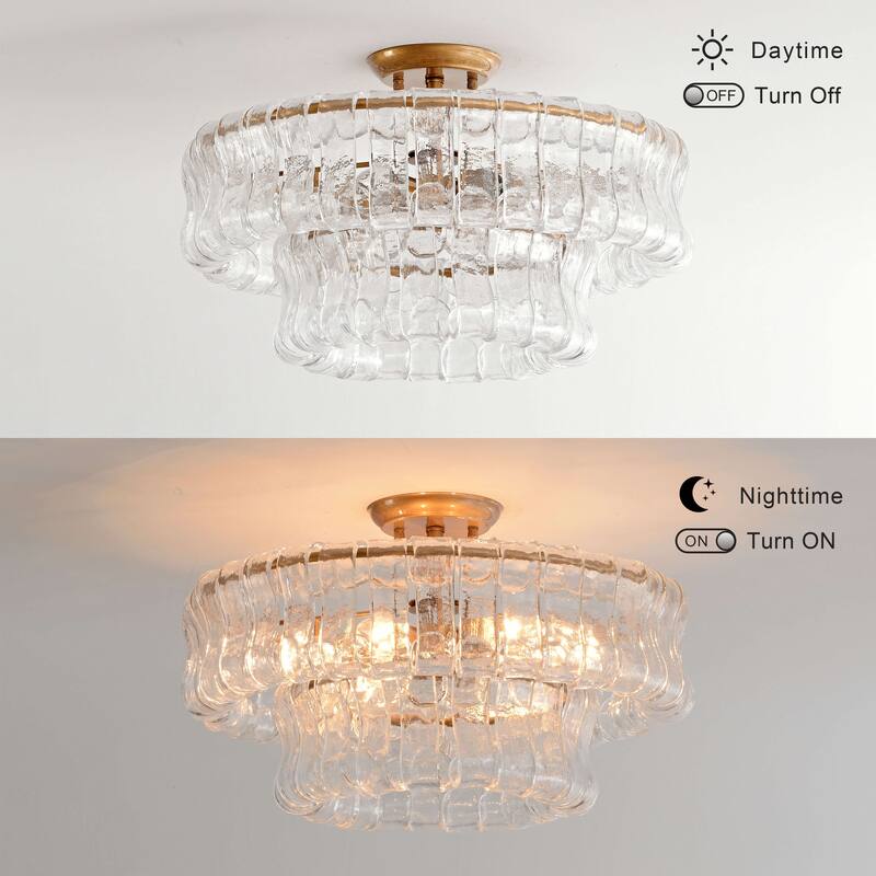 Jamie 5-Light 18" 2-Tier Clear Glass Round Flush Mount - Brushed Brass