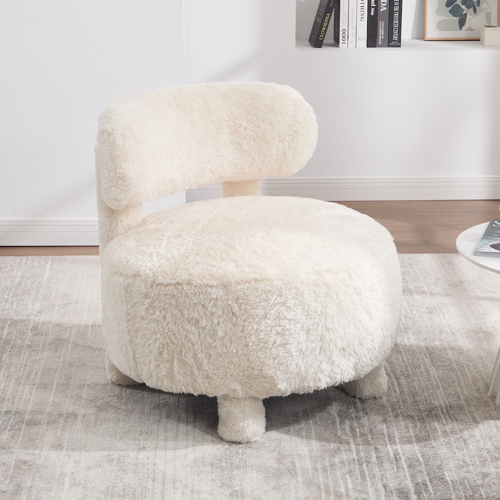 Fur Fabric Armless Accent Chair Curved Backrest Solid Wood Legs Living Room Bedroom