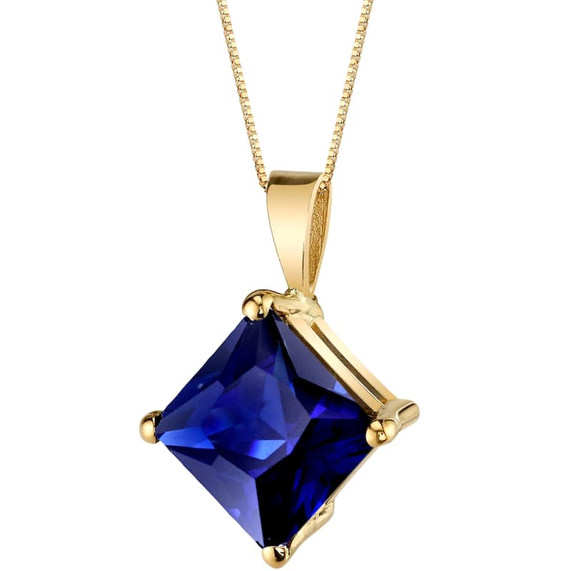 14k Yellow Gold Princess Cut 3.50 cts Created Blue Sapphire Pendant