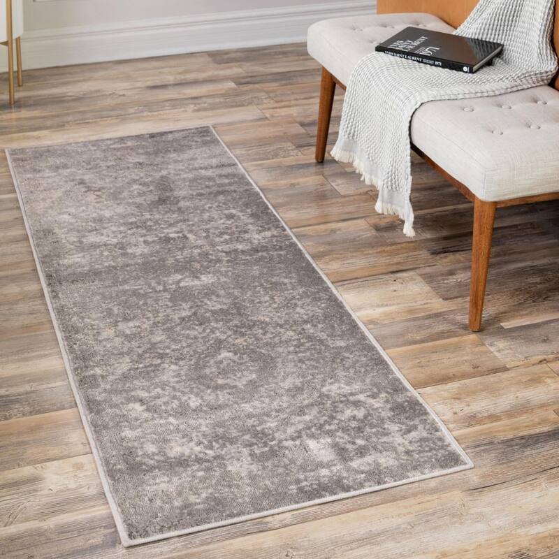 Transitional Wedo Collection Area Rug - 2'2"x8' - Light Gray