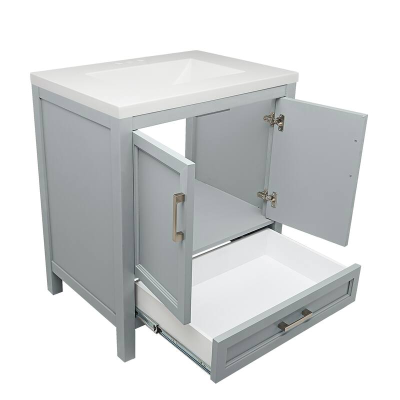 Nevado 37" Bathroom Vanity with Cultured Marble Vanity Top Sink in White with White Basin