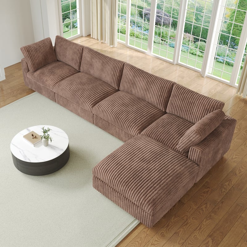 L-shaped Soft Plush Upholstered Modular Sectional Sofa Deep Living Room Couch - Tan-5 Seater