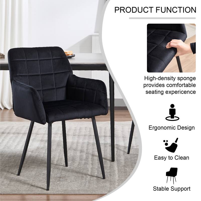 Set of 2 Velvet Upholstered Dining Chairs with Armrests and Metal Legs