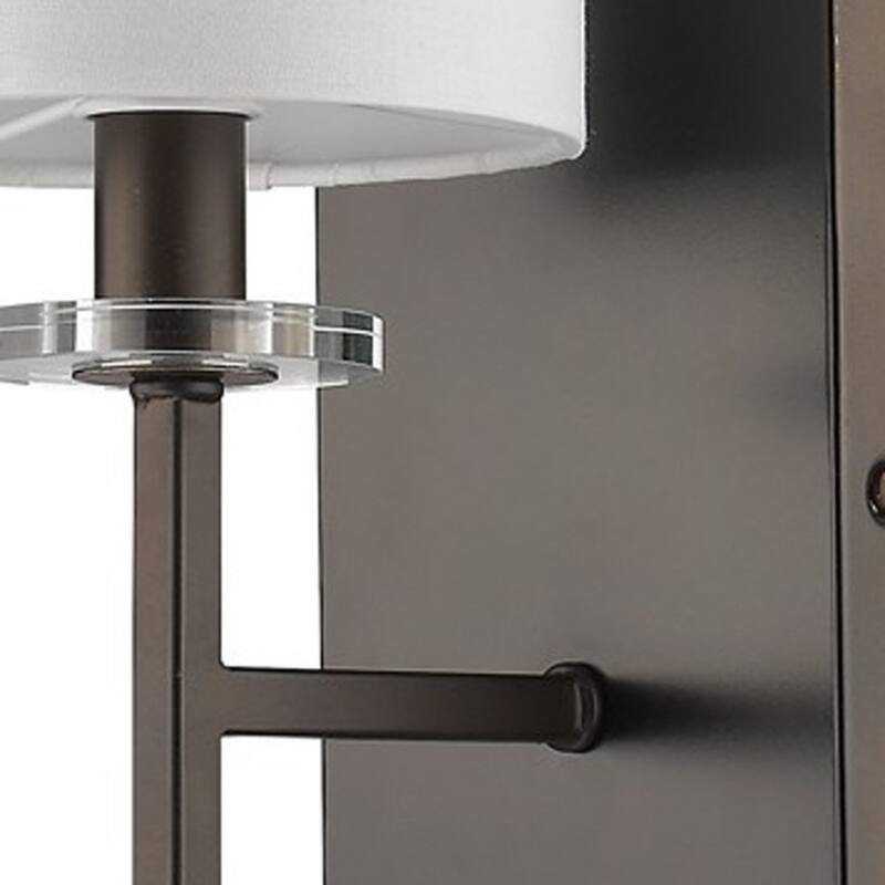 Metal Wall Sconce with White Linen Shade Dimmable LED - 6.5” x 4.75” x 11.75” (D x W x H)