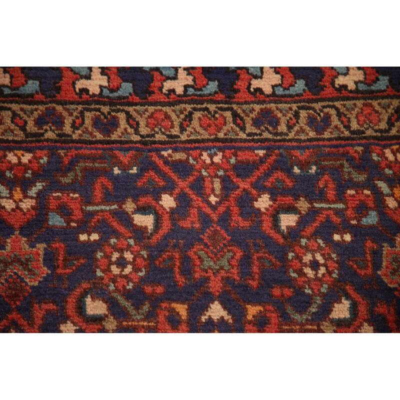 Hand Knotted Oriental 100% Wool Carpet Traditional Geometric Navy Blue & Blues Mahal Runner Rug - 9' 8'' X 3' 7''
