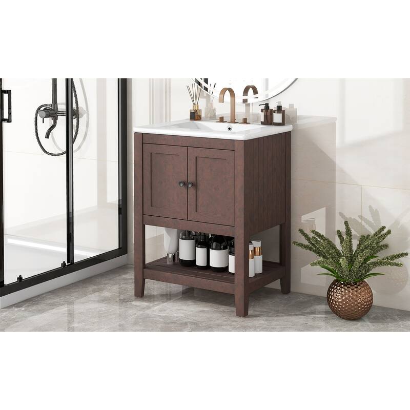 Bathroom Vanity with Sink, Small Storage Cabinet with 2 Soft Closing Doors, Sink Vanity with Solid Wood Frame