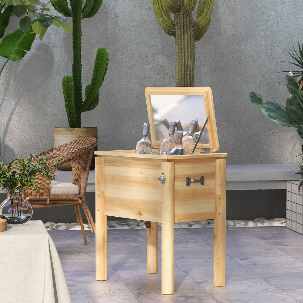 Outsunny Wooden Patio Cooler, 54Qt. Outdoor Beverage Cooler with Bottle Opener and 3 Handles