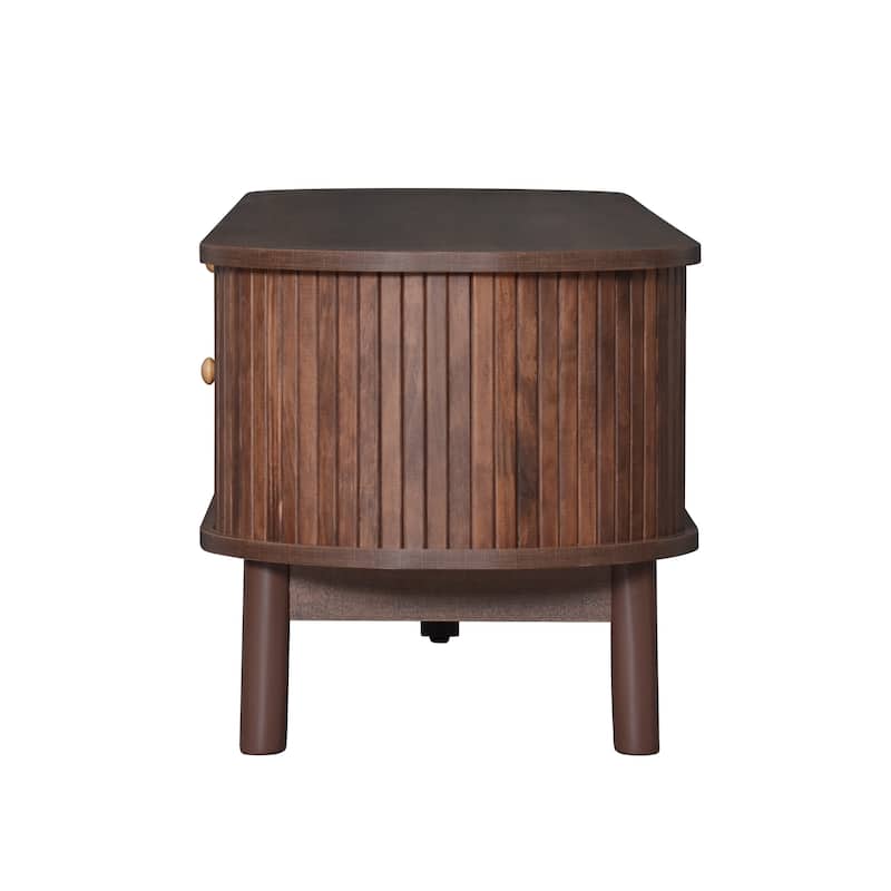 Anmytek 75 Inch Modern TV Stand Media Console Rattan Front Drawer 1 Drawer 2 Sliding Door Cabinets TV Cabinet