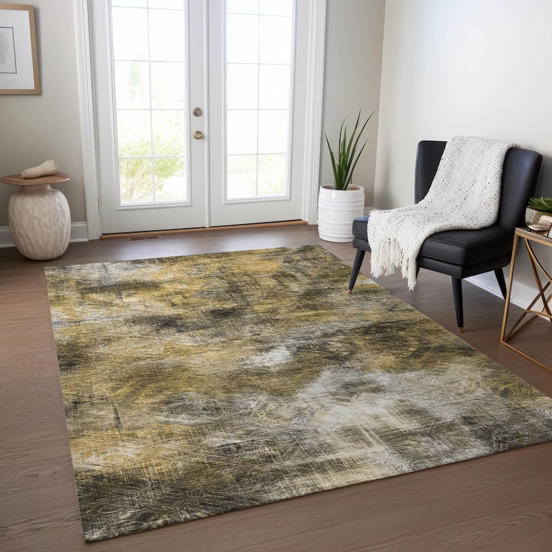 Machine Washable Indoor/ Outdoor Chantille Abstract Imprints Rug - Mocha - 2'6" x 3'10"