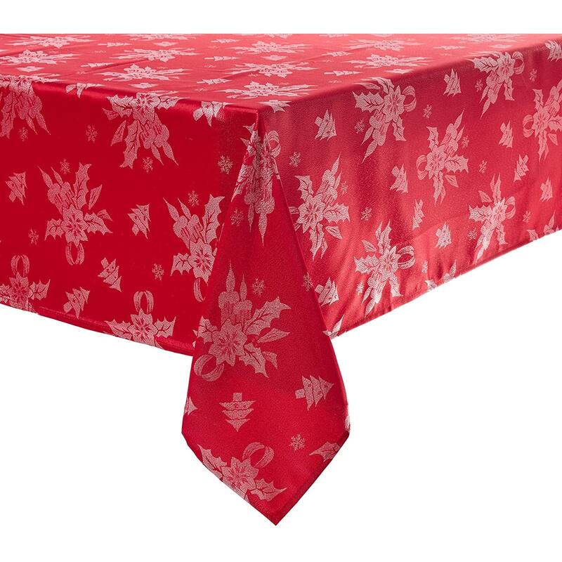 Violet Linen Sparkling Christmas Holly Bows Damask Pattern Tablecloths - 60" X 84"