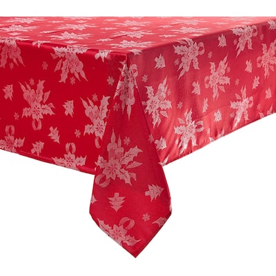Violet Linen Vintage Sparkling Glitter Christmas Holly Bows Tablecloth