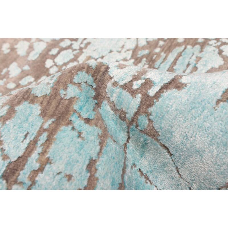ECARPETGALLERY Hand-knotted Legacy Aqua, Dark Grey Silk, Wool Rug - 2'6 x 11'11