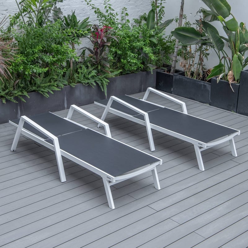 Marlin Adjustable Aluminum Patio Lounge Chair with UV-Protected Breathable Mesh Sling and Armrests, Fully Reclining