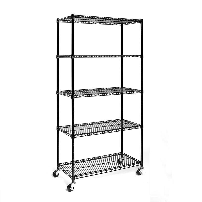 5Tier NSFCertified Steel Wire Shelving with Wheels Black On Sale