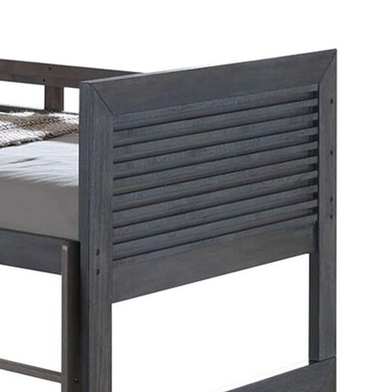 Wexo Twin over Twin Bunk Bed, Charcoal Brown Slat Design and Ladder