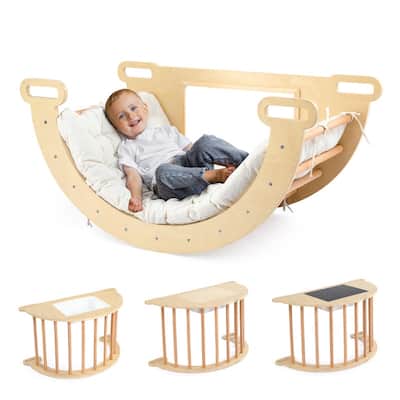 Wooden Arched Children's Climbing Frame with Plastic Basin Cushion
