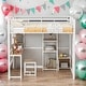 preview thumbnail 1 of 18, Modern Full Size Metal Loft Bed with Desk and Stool with Open-Style Wardrobe,Shelves and Cabinet White