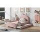 preview thumbnail 4 of 6, Pink+Trundle Chenille Upholstered Twin Size Platform Bed with Trundle