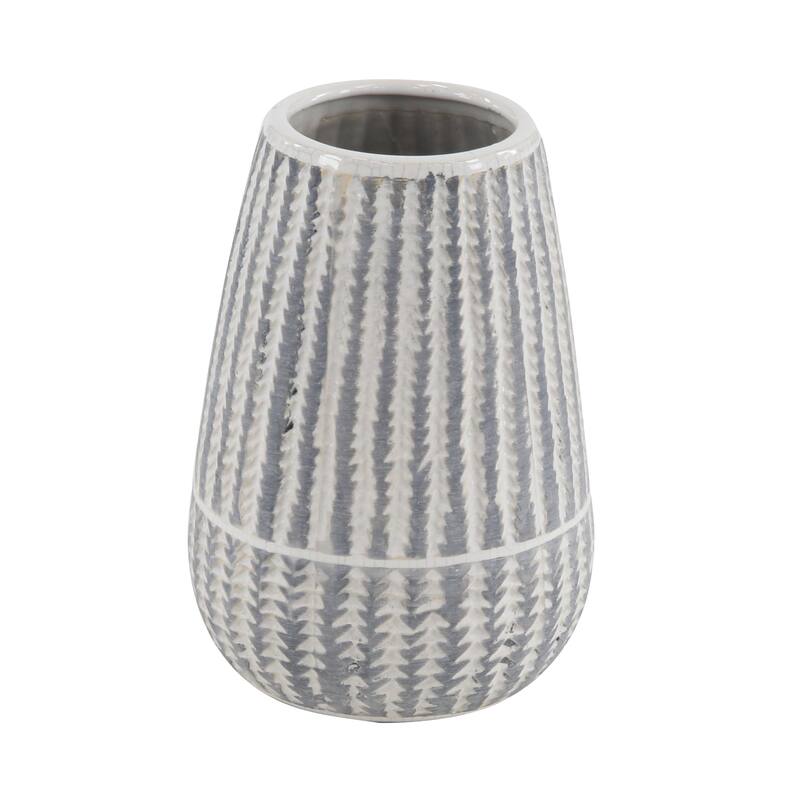 Ceramic Vase with Stripes - White - Roche River Decor - 6"W x 6"L x 10"H
