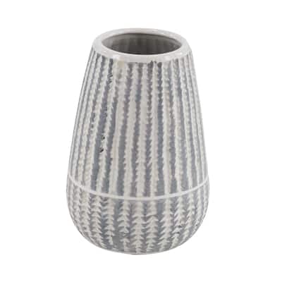 Ceramic Vase with Stripes - White - Roche River Decor - 6"W x 6"L x 10"H