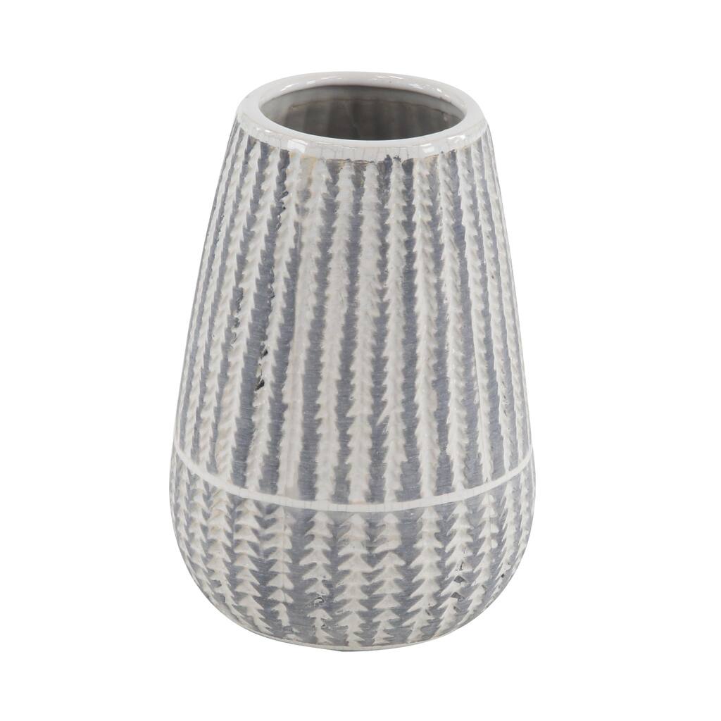 Ceramic Vase with Stripes - White - Roche River Decor - 6"W x 6"L x 10"H