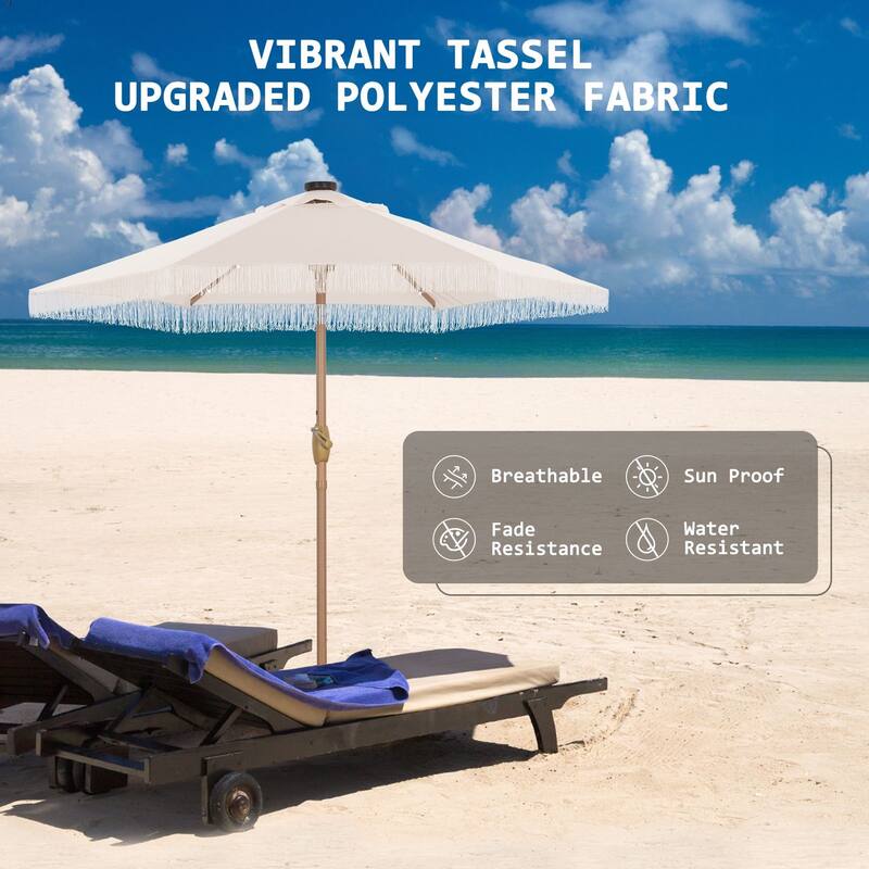 Autlaycil 7.5 ft Patio Umbrella with Tassel, 18 LED Lights Solar Umbrella