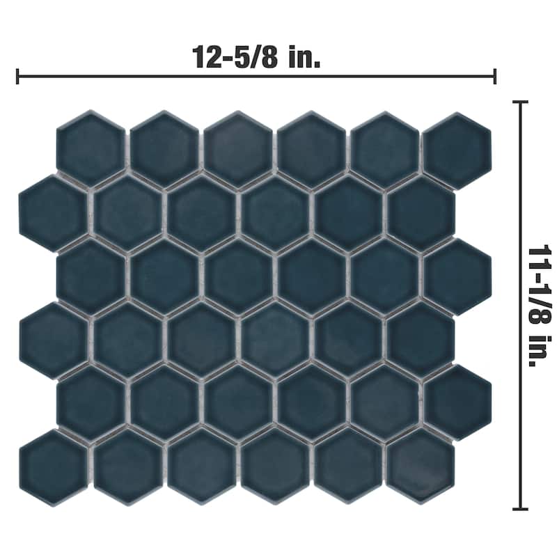 Merola Tile Tribeca 2" Hex Glacier Blue 11-1/8" x 12-5/8" Porcelain Mosaic Floor and Wall Tile