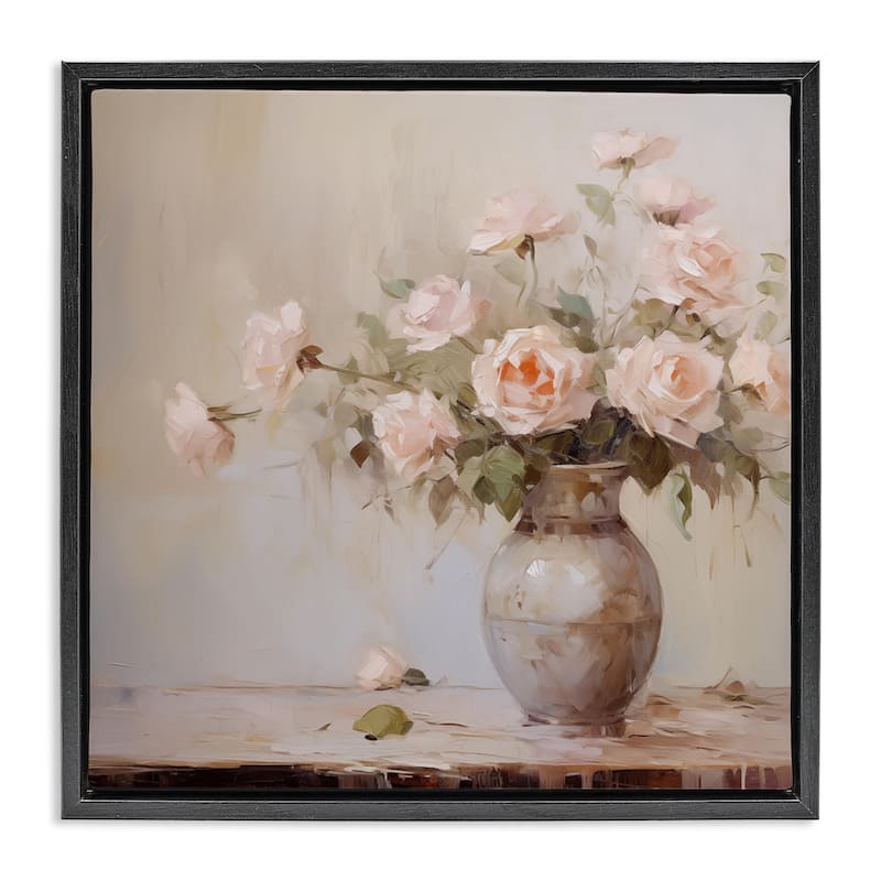 Stupell Romantic Rose Bouquet Framed Floater Canvas Wall Art Design By Arlington Prints - 25 x 25 - Black