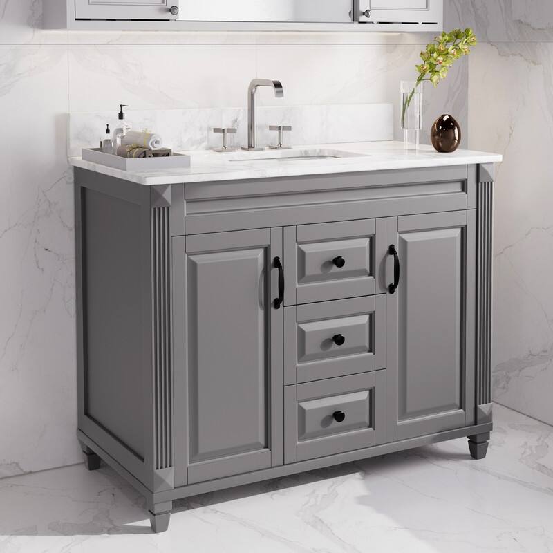 42-Inch Solid Wood Bathroom Vanity with Sink - Minimalist Elegant Style