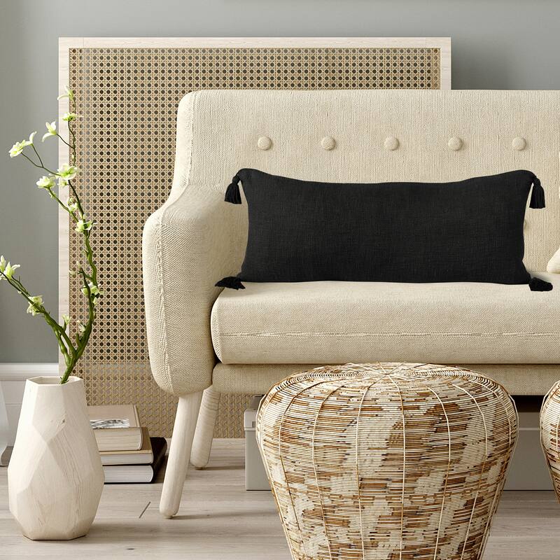 Sevita Solid Cotton Throw Pillow with Tassels