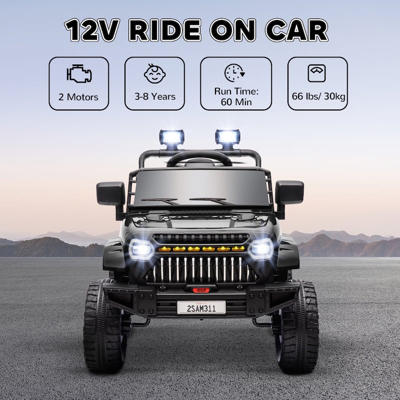 12V Kids Electric Car with Parent Remote Control, Black Ride-On Car Off-Road Toy Car with Music & 3 Speeds