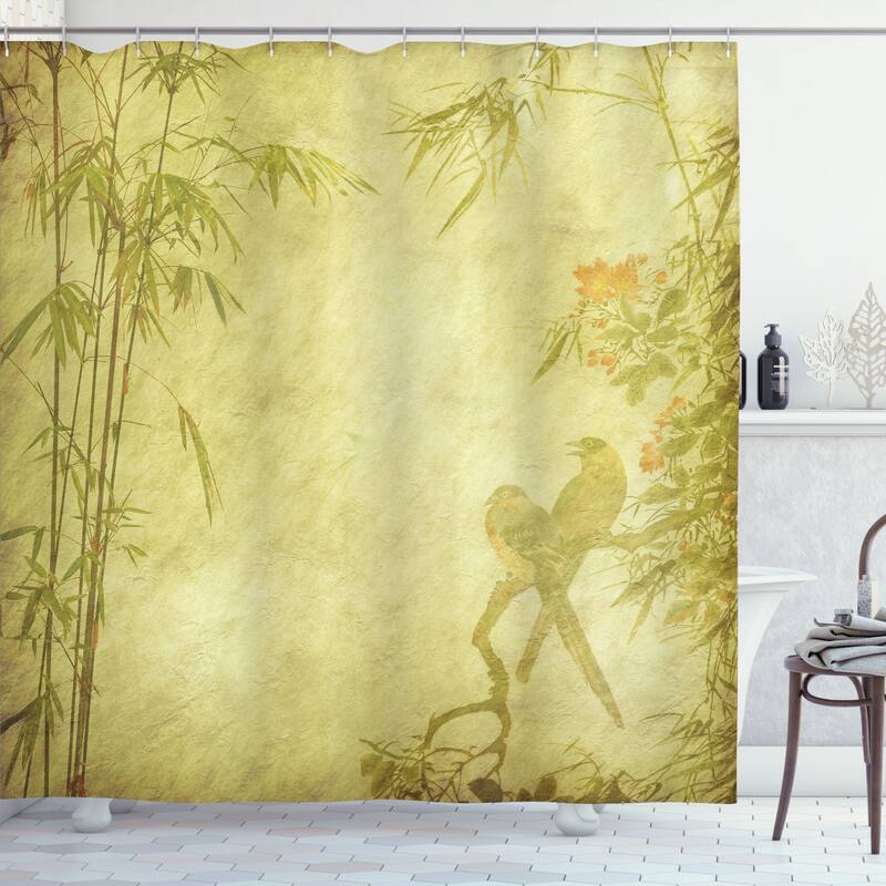 Ambesonne Bamboo Print Shower Curtain, Cloth Fabric Bathroom Decor Set