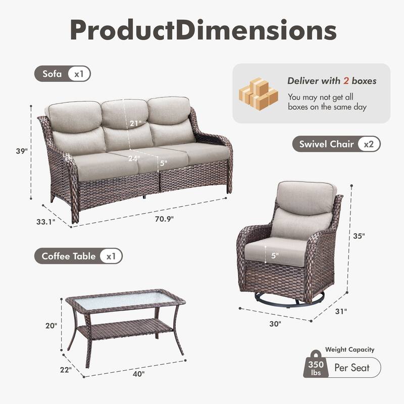 Meyreso 4-Piece Wicker Outdoor Patio Conversation Set with 5-Inch Thick Olefin Cushions
