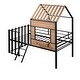 preview thumbnail 15 of 37, Metal House Bunk Bed with Roof and Guardrails, Twin Size