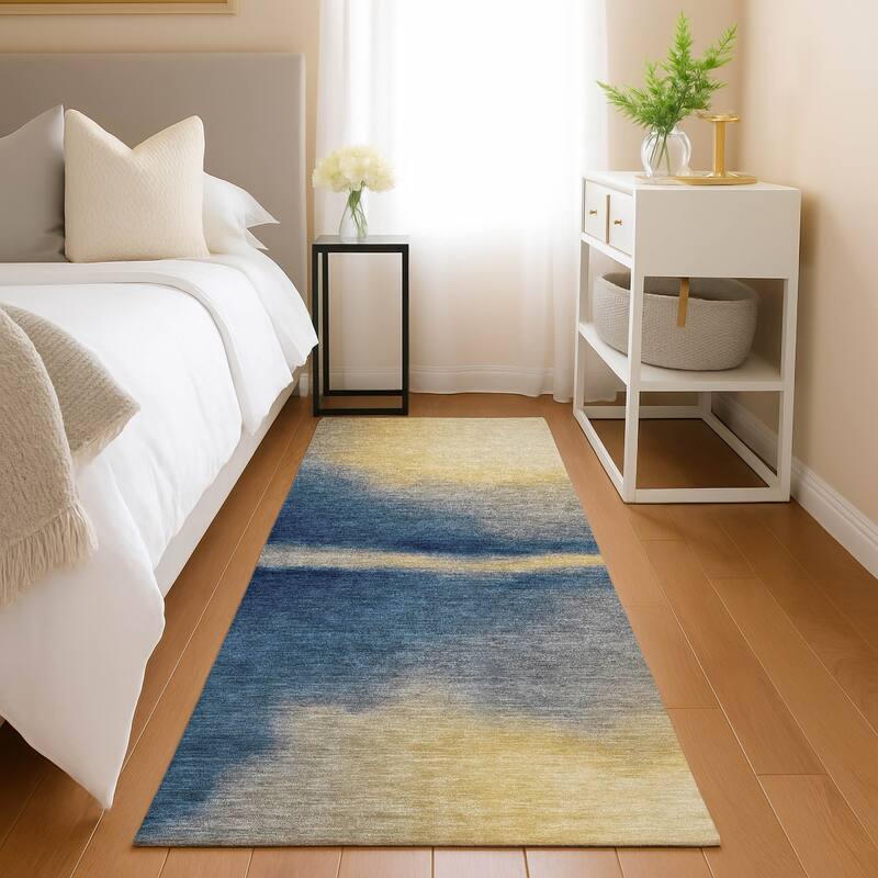 Machine Washable Indoor/ Outdoor Modern Landscape Chantille Rug