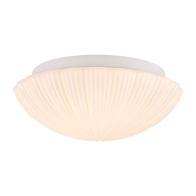 Dimmable LED White Flower Pleated Ribbed Glass Round Ceiling Light - 13.2 Inches