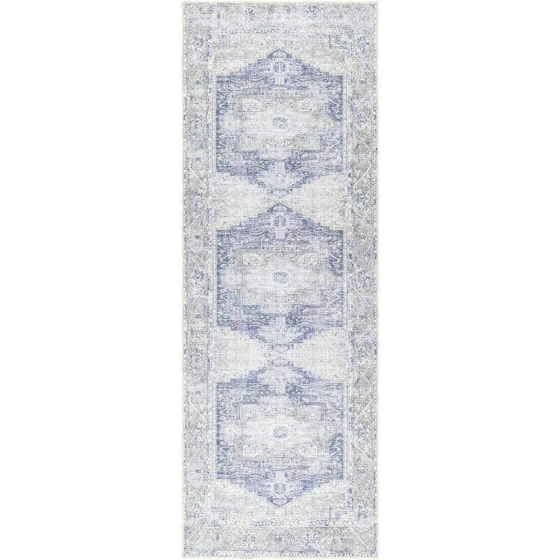 Livabliss Riya Vintage Medallion Machine Washable Area Rug - Faded Blue - 2' 7" x 20'