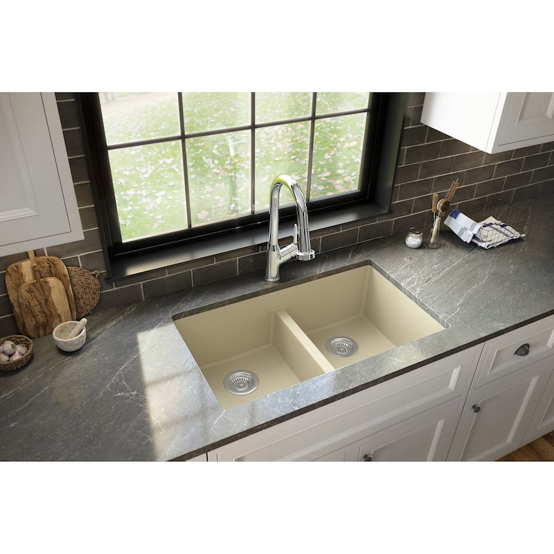 Karran 32" Undermount Double Equal Bowl Quartz Kitchen Sink Kit - 32" x 19.5" x 9"