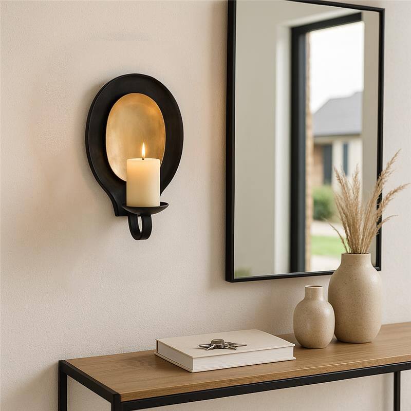 Metal Round Votive Wall Mounted Candle Holder - Black
