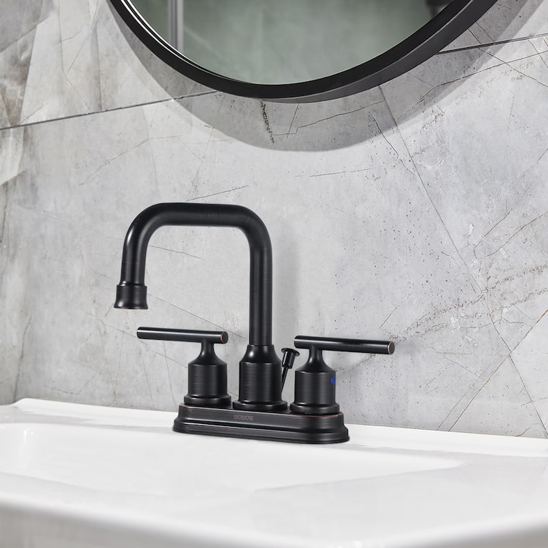 WOWOW 4 in. Centerset Double Handle Bathroom Faucet - Oil Rubbed Bronze