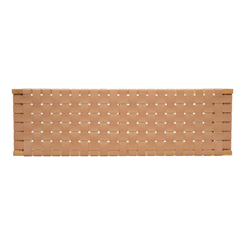 Roomfitters Acacia Wood Bedroom Bench with Woven PU Leather Seat, Teak Finish