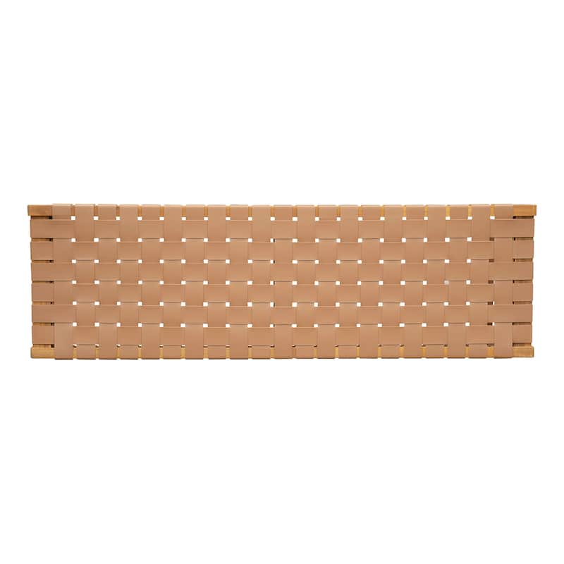 Stylish Acacia Wood Bedroom Bench with Woven PU Leather Seat