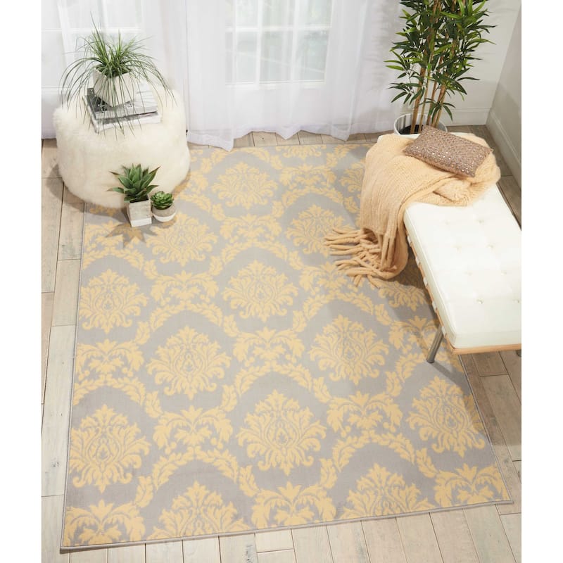 Nourison Grafix Vintage Floral Damask Cream Grey Area Rug - 7' 10" x 9' 10" - Grey