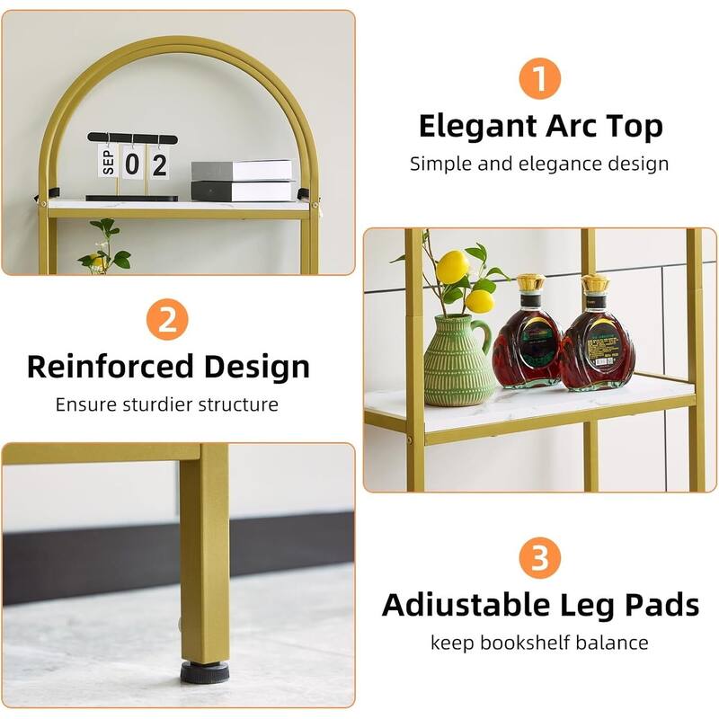4-Tier Modern Storage Arched Display Rack, Bookshelf for Bedroom, Living Room - N/A