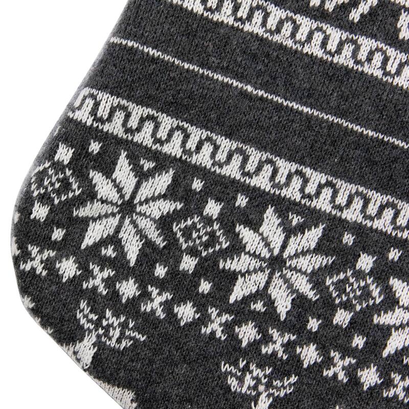 19" Gray White Reindeer Snowflake Christmas Stocking Faux Fur Cuff