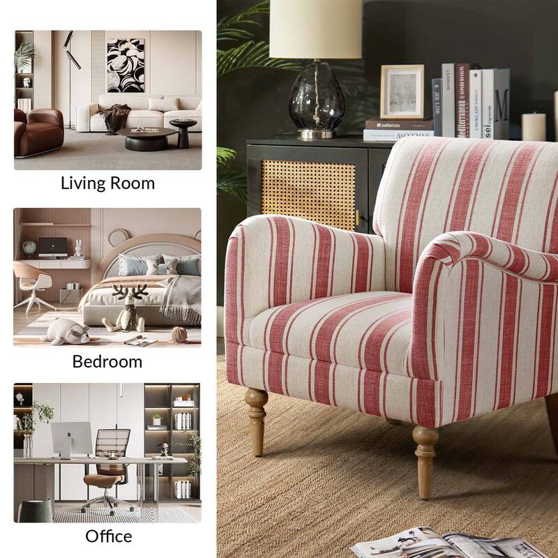 Seip Transitional Striped Arm Chair with Spindle Wood Legs Set of 2 by HULALA HOME