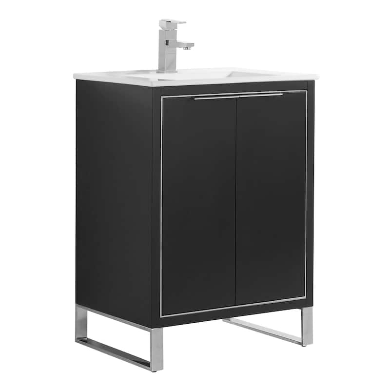 Fine Fixtures Opulence Collection Bathroom Vanity with White Ceramic Sink - 24 Inch - Black Matte - Chrome Hardware
