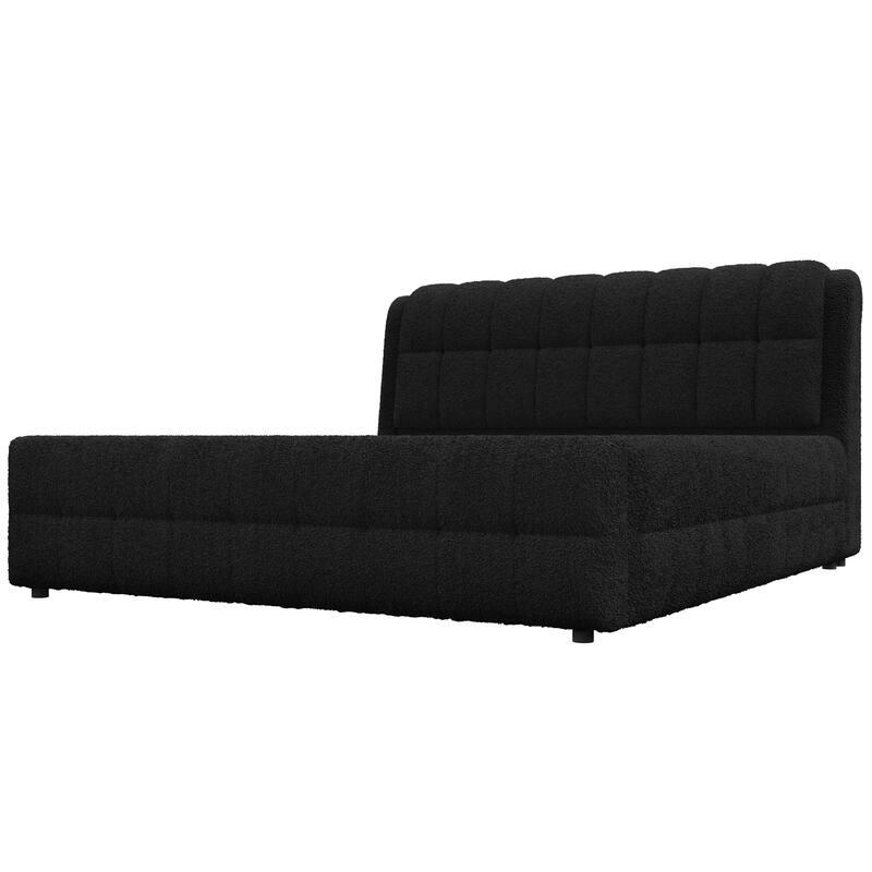 Modern Upholstered Platform Bed Frame Grounded Bed Frame with Striped Headboard/Wood Slats Support/No Box Spring/Easy Assembly